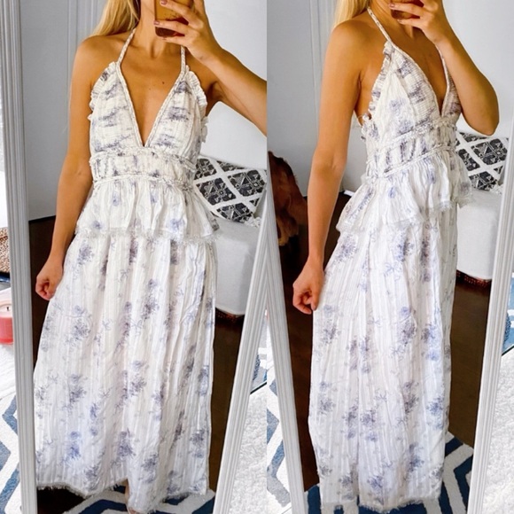 🐚 LOVE SHACK FANCY PURPLE WHITE SILVER BRIAR DRESS IN MISTY SEA! - Picture 3 of 16